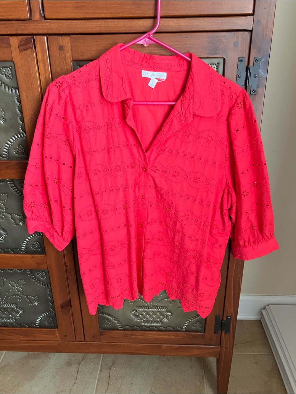 Design History Bright Pink Eyelet Collared Blouse